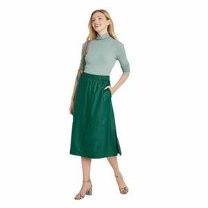 A NEW DAY Green Faux Leather Trendy A-Line Midi Skirt Size XS B158